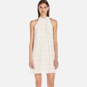 Theory Espere Tile Print Cutaway Crepe Dress Sz 8 Ivory Checkered Mini White